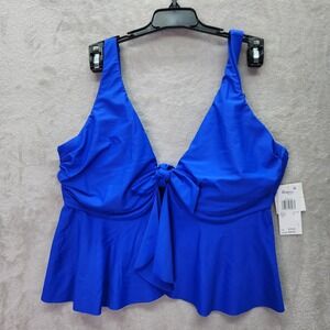 Raisins Curve Tankini Top Size 14W Topanga Tie Front Swim Ruffle‎ Blue Underwire